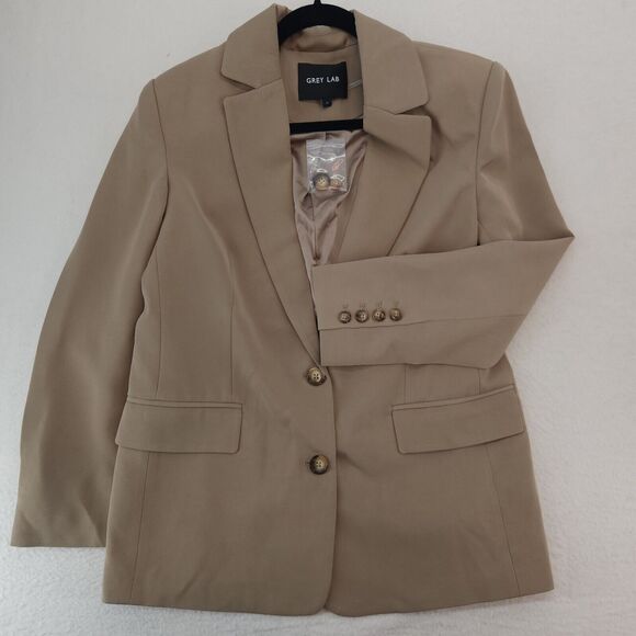 Grey Lab Women’s M Blazer Tan Minimalist Tailored Jacket Office Regency Chic - Picture 2 of 12